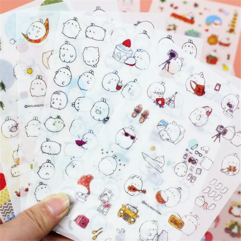 

6 Pcs/Set DIY Cute Stupid Meng Fat Rabbit Stickers Creative Stationery Diary Notebook Scrapbooking Cartoon Animal Label Sticker