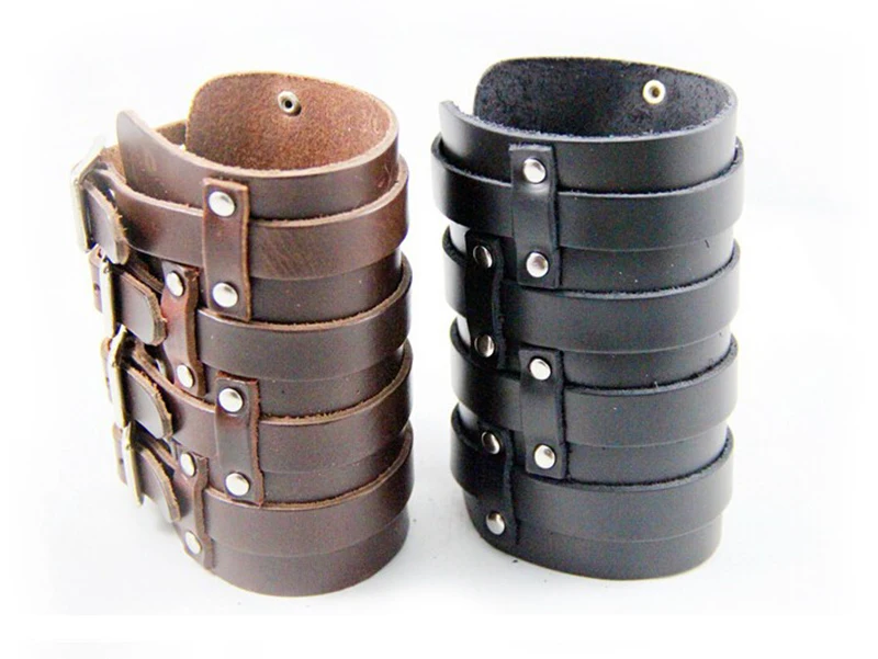 Модный металлический кожаный браслет с 4 пряжками в стиле панк, вечерние мужские браслеты, регулируемый браслет Pulseira Masculina