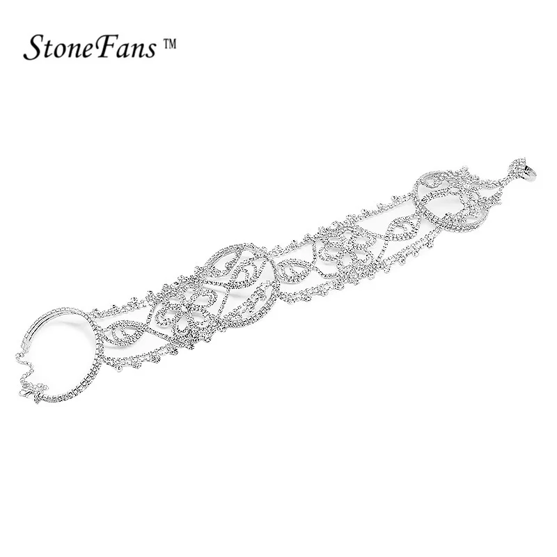 StoneFans, длинные стразы, браслет, кристалл, верх, браслет на руку, браслеты на цепочке, цветок, свадебные браслеты, женские браслеты - Окраска металла: TYPE1-Silver