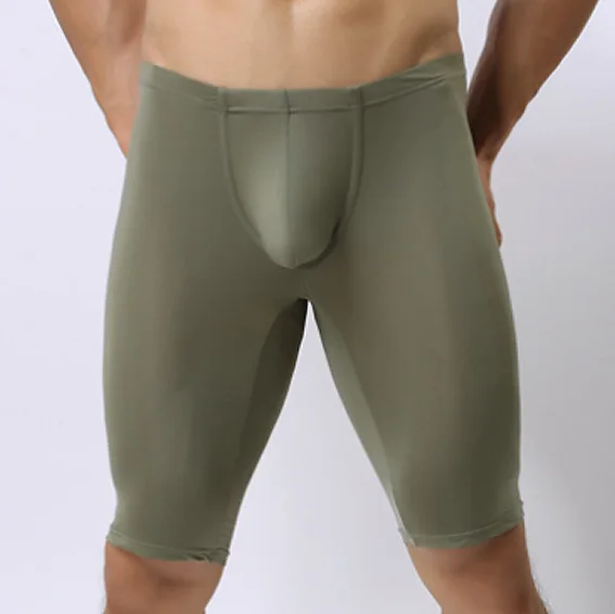 Высококачественные мужские модные, Прозрачные Боксеры Нижнее белье Мужские Длинные боксеры 3D режущие повседневные шорты нейлон под шорты сексуальные трусы-боксеры - Цвет: Армейский зеленый