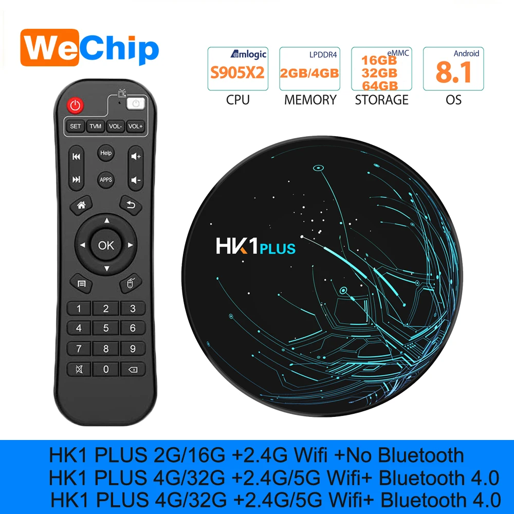 HK1 PLUS Smart Android 8.1 TV Box 4G 64G Amlogic S905X2 LPDDR3 4K HD 2.4G/5GHz Wifi 100M 4G 32G Media Player BT 4.0 Set Top Box