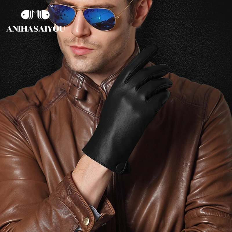 New product leather gloves men Real sheepskin genuine leather gloves men fashion gloves winter High grade winter gloves men   