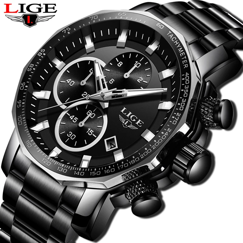 

New LIGE Mens Watches Top Brand Luxury Men's Military Waterproof Quartz Watch Men Big Dial Date Chronograph Reloj Hombre+Box