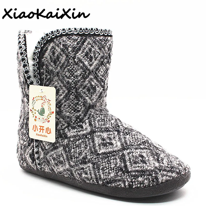 

Woman Shoes 2018 Winter Thicked Super Warm Home Cotton Slippers Women Grey Plaid Simple Rhombic Knitwear House Plush Slipper
