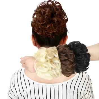 

DIFEI Curly Chignon Heat Resistant Synthetic Hair Elastic Hairpiece Curly Bun Mix Gray Blond Natural Chignon Hair Extension