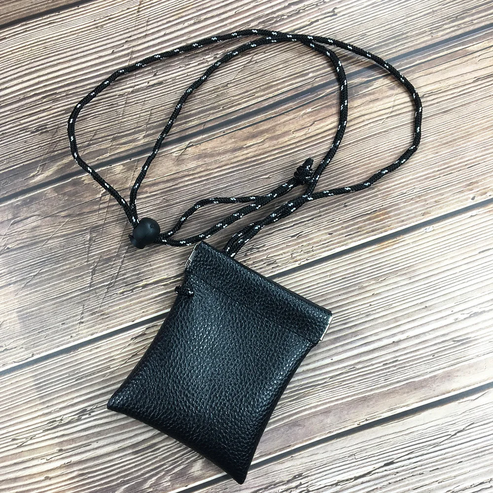 

Vintage Solid Pu Leather Lanyard Coin Purse Hanging Neck Women Men Small Mini Short Wallet Wristlet Change Bag Key Card Holder
