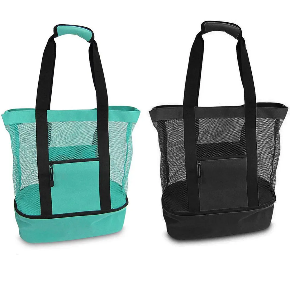 

2019 Thermal Insulation New Bag Handheld Lunch Bag Insulated Cooler Picnic Bag Mesh Beach Tote Bag Food Drink Storage Blue Black