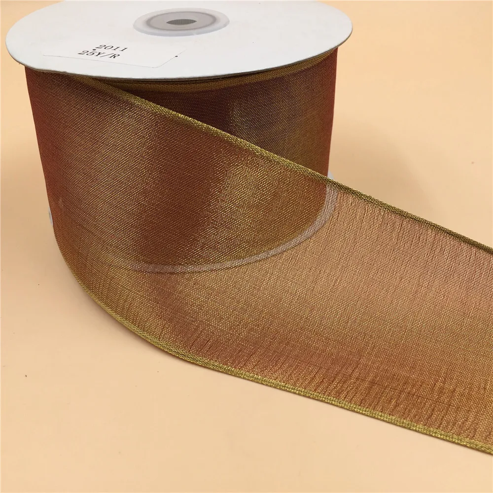 

63mm X 25yards Wired Edge Net Gold Glitter Metallic Ribbon Gift Bow Wedding Cake Wrap Tree Decoration Christmas Wreath N2011