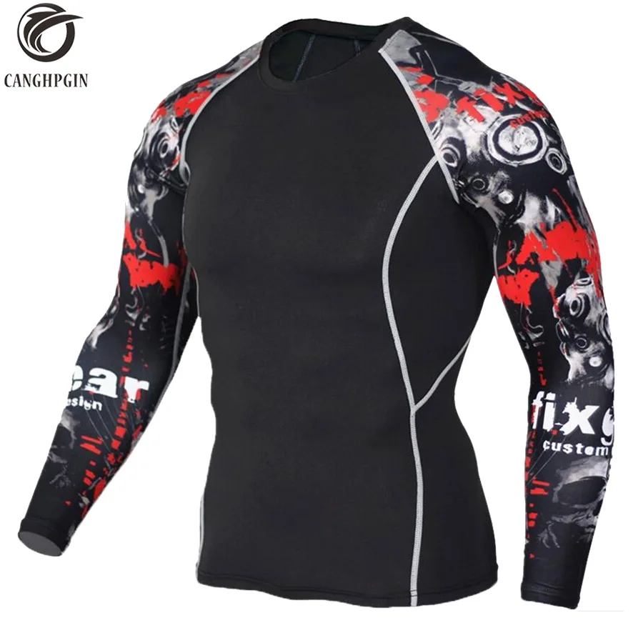 

New 3D Compression Shirt Men Skull Tops Running Shirt Men BodyBuilding T-Shirt MMA Long Sleeve Rashguard Gym Fitness Sportswear