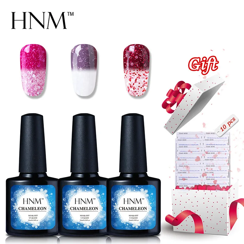 

HNM Buy 3 Get 1 Gift 10pcs Nail Gel Set Snowy Thermal Color Change Luck Gel Polish Soak off UV Gel Nail Polish