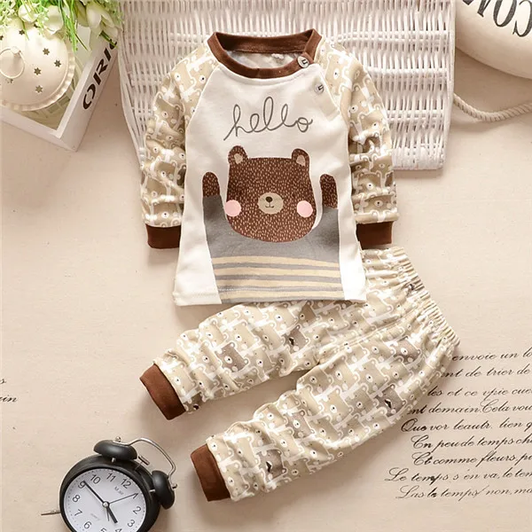 Рубашка+ брюки 2 шт./компл. новорожденных девочек Костюмы Осенняя одежда для маленьких мальчиков, комплект с длинными рукавами с милым кроликом; хлопковые пижамы - Цвет: Grizzlies pattern