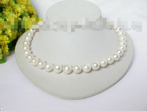 

Genuine 12mm round white freshwater pearl necklace 14KT^^^@^Noble style Natural Fine jewe SHIPPING (C0309)