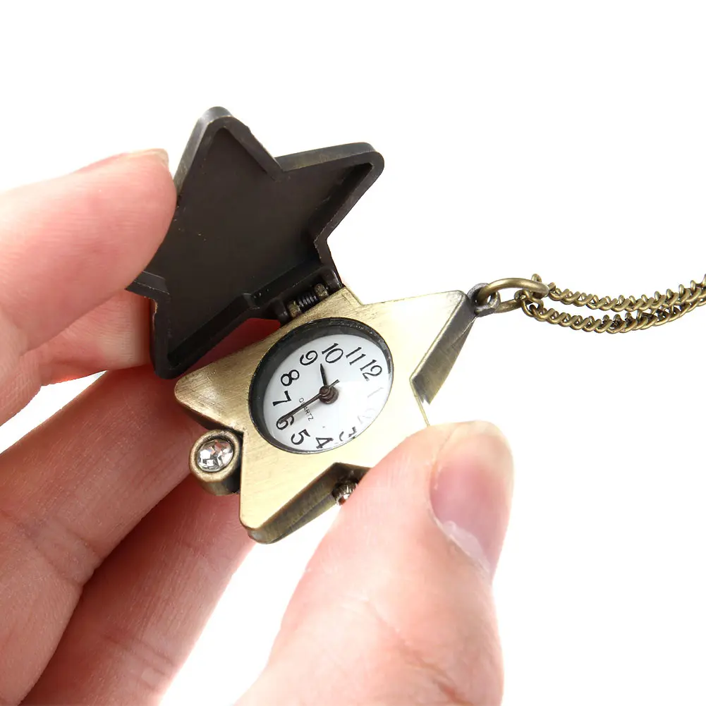 

Fashion Vintage Quartz Pocket Watch Alloy Lucky Star Shape Women Lady Girls Sweater Chain Necklace Pendant Clock Gifts L TT@88