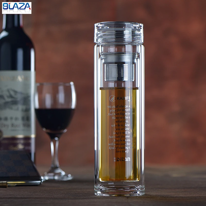 

Double Layer Glass Water Bottle with Tea Filter Environmental Borosilicate Glass Cup 380ml/13.37fl OZ