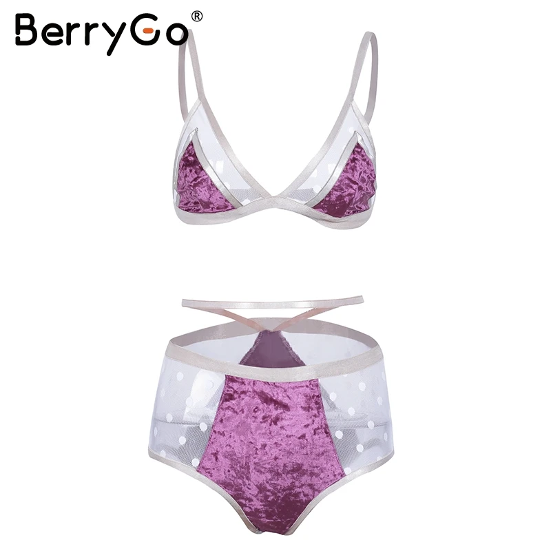 BerryGo ремень Бархатная Сетка нижнее белье бюстгальтер короткие наборы с открытой
