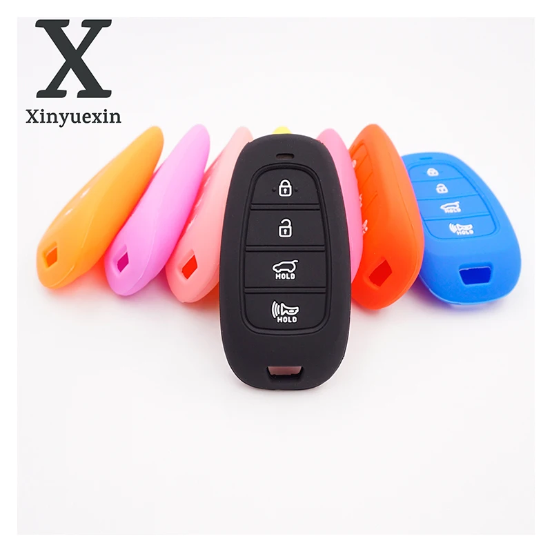 

Xinyuexin 4 Buttons Silicone Car Key Cover for Hyundai i30 i35 i40 Kona Azera Elantra Solaris Grandeur Remote Car-Styling