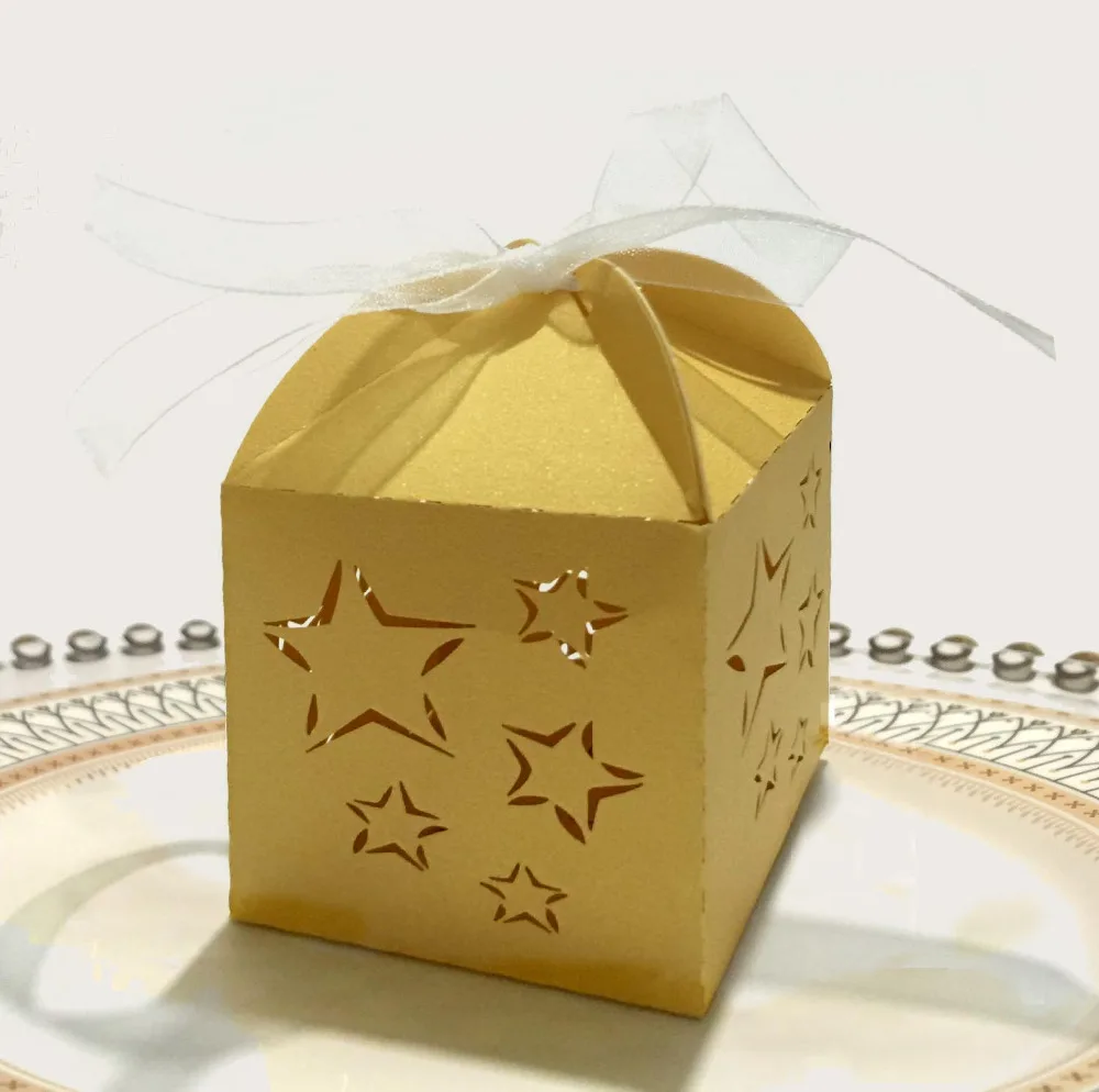 

2019 NEW Laser Cut Cute Little Stars Baby Shower First Communion Candy Box with Ribbon Kid's Birthday for Children NAD