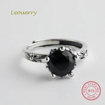 

Leouerry 925 Silver Thai Silver Ring Inlaid Black Zircon Vintage Opening Ring Jewelry