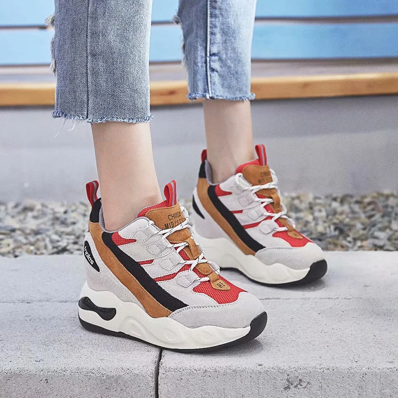 

Dumoo Sneakers Women Height Increasing Shoes Ins Hot High Heel 7.5cm Leisure Platform Wedge Casual Lady Shoes zapatillas mujer