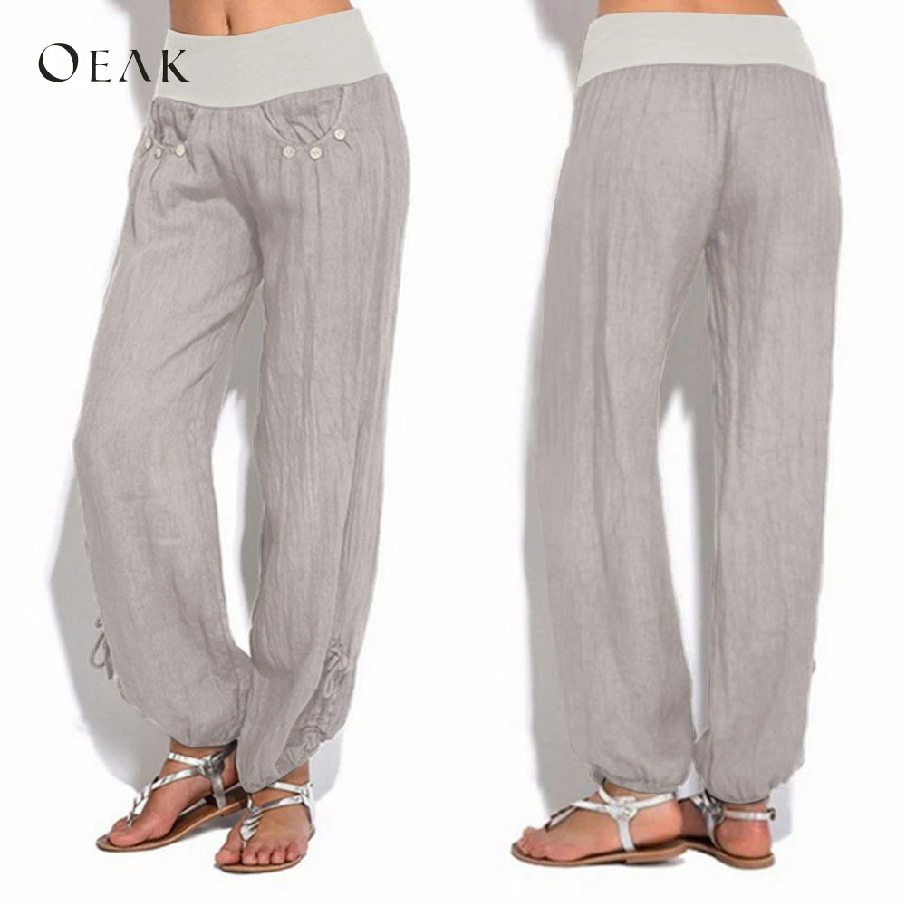 

Oeak 2019 Women Casual Loose Pants Solid Comfy Spring Autumn New Fashion Pockets Trousers Female Outdoor Harem Pants Femme