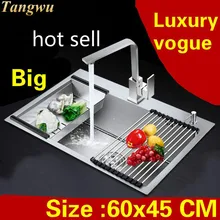 Роскошная кухонная ручная раковина одинарная мойка, многофункциональная 304 нержавеющая сталь, большая горячая Распродажа, 60x45 см