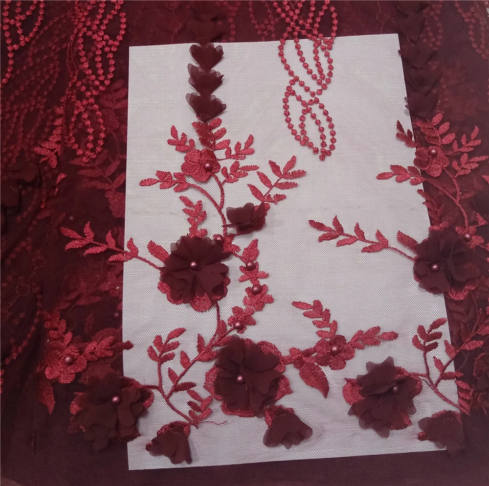 Хорошее качество уникальный дизайн 3d Цветы французская кружевная ткань бисером тюль кружевная ткань Африканская сетка кружева Свадебное кружево BGW-51