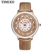 TIME100 роскошные женские кварцевые часы большой зубачатый корпус со стразами кофейный кожаный ремешок модные повседневные наручные часы женщины