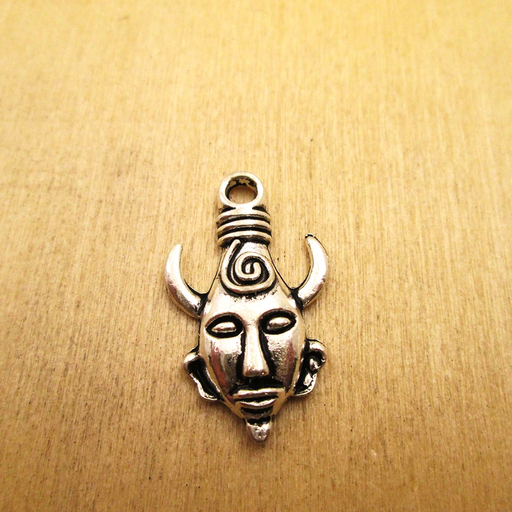 

12pcs-- 19*32MM Mysterious horn man mask Supernatural Dean one side DIY necklace/ bracelets charms antique silver tone