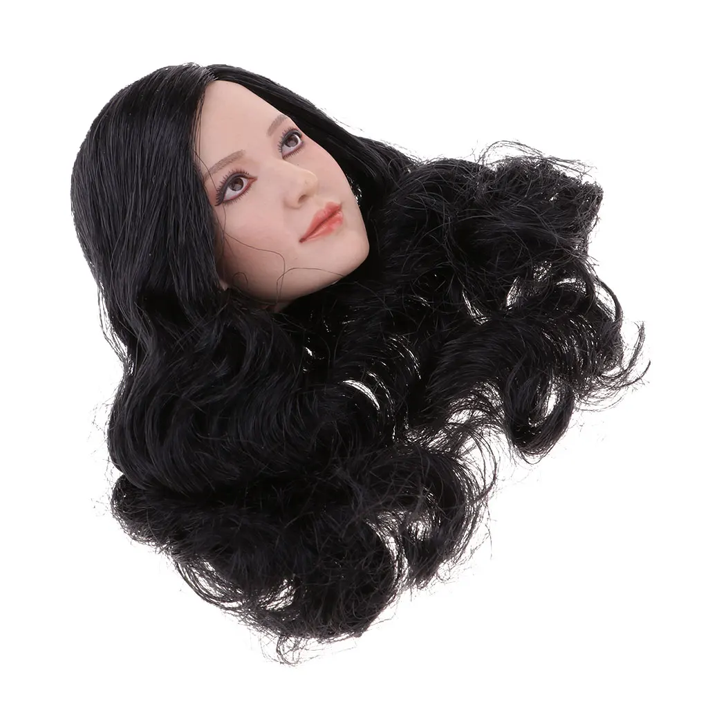 1/6 Female Head Sculpt Carved Model with Long Curly Hair for 12