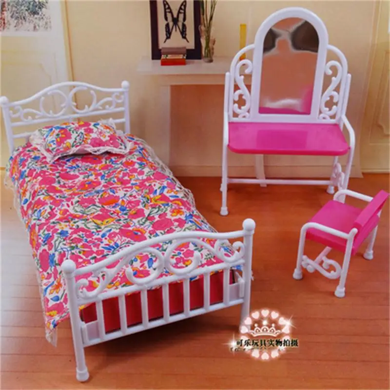  For Barbie Doll furniture Accessories Bedroom Bed Dressing Table Chair Dining Table Kitchen Wardrob