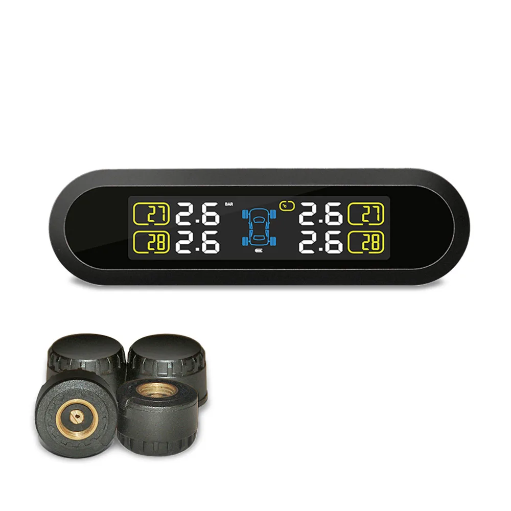 

CAREUD Solar Energy Car Tire Pressure Monitoring System TPMS 4 External Sensors Real-time Intelligent Diagnostic-tool USB Charge
