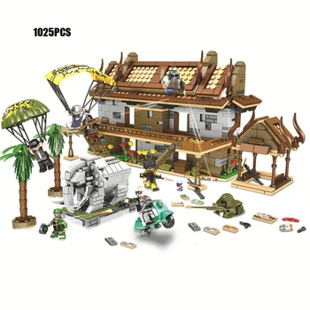 

military game PUBG moc batisbricks Paradise Resort block army figures weapon gun elephant Parachute Ghillie suit brick toy