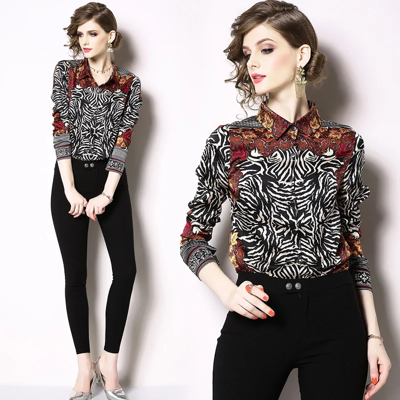 

2019 spring and summer new women's clothi White Shirt Long Sleeve Fashion Positioning of European Station in Early Spring of