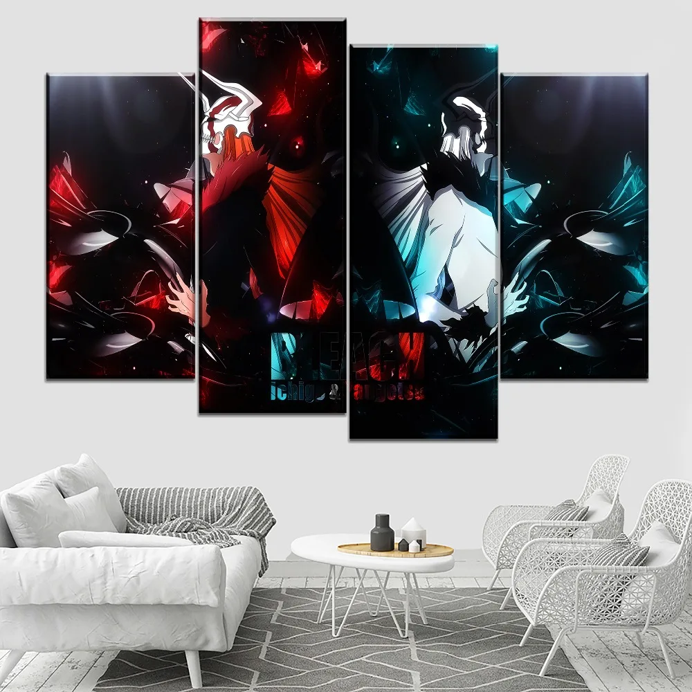 

One Set 4 Panel Modular Combinatorial Art Painting Home Decor Wall Art Ichigo Kurosaki Poster On Canvas Print Anime Bleach Draw
