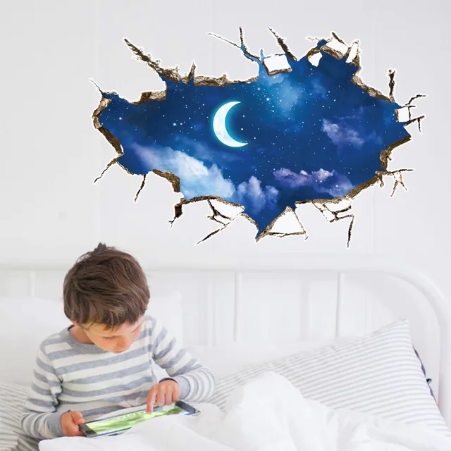 2017 new 3d sky clounds and moon wall sticker wall decor blue sky