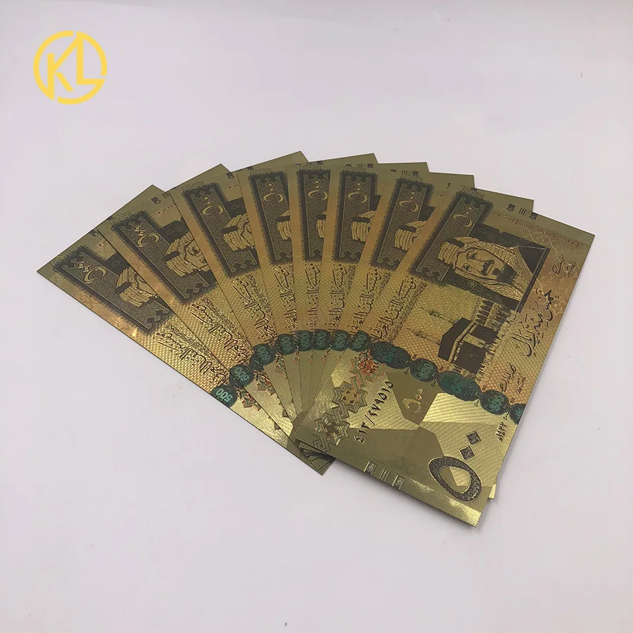 

1000 pcs/lot Saudi Products Color Saudi Arabia Gold Banknote 500 Riyal Home Decor Decoration best gift for home collection