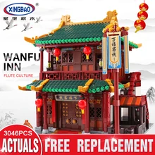 XINGBAO 01022 3046Pcs Chinese Building Series The Wanfu Inn Set Building Blocks Bricks Educational Toys Model Gift Assembled DIY lepin 16031 funny the hogwarts express set toys 724pcs movie series 4841 building blocks bricks educational child diy model gift