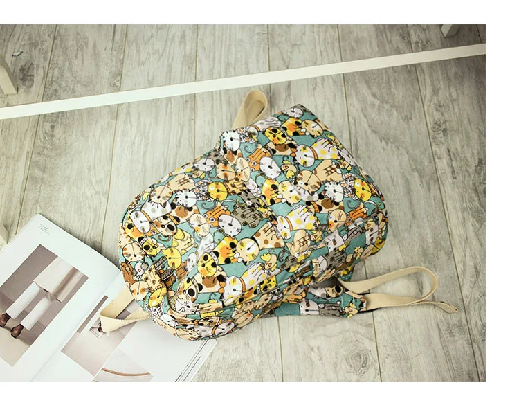 New Canvas Fabric Women Backpacks Cute Cat Animal Printing Girls College Daily Laptop Book Bags Travel Bagpacks Mochila