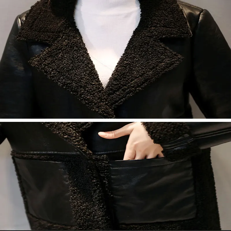 Winter Lambswool Women Wool Long Coat 2017 New Large-size Thicker Female Woolen Leather Fashion Jacket manteau femme hiver Z259