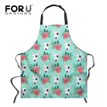

FORUDESIGNS Floral Bull Terrier Print Chef Apron for Women Brief Anti-oil Kitchen Baking Cooking Accessories Bib Cleaning Aprons