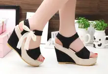 Taille 35-39 Femmes Sandales 2016 Été Nouveau À Bout Ouvert Poissons tête De Mode plate-forme Haute Talons Wedge Sandales chaussures femmes femmes chaussures