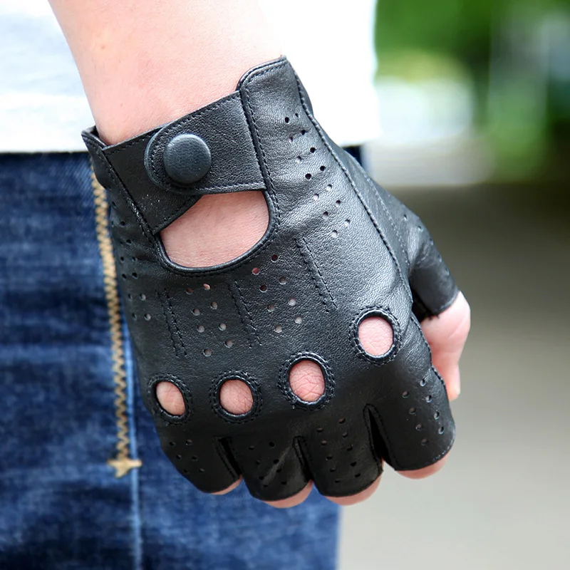 

Genuine Leather Half Finger Gloves Men's Thin Motorcycle Driving Fingers Sheepskin Gloves Half Fighting Gloves M046P-3