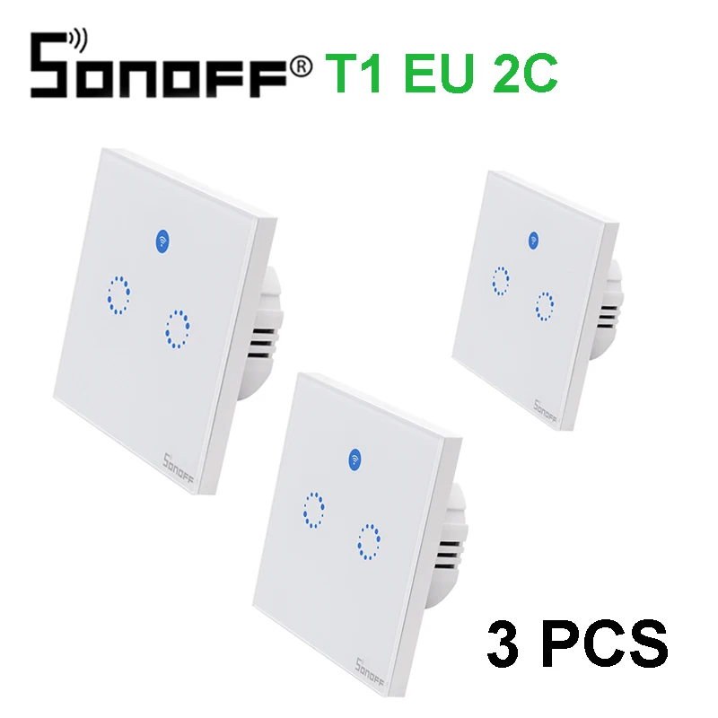 1 3pcs Sonoff T1 Eu 2 Gang 1way Wifi Wall Switch Wireless