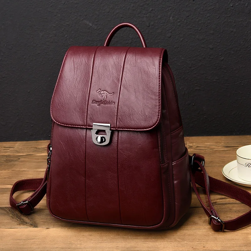  Women Leather Backpacks High Quality 2019 Female Vintage Backpack Travel Shoulder Bag School Bags F - 33030031036