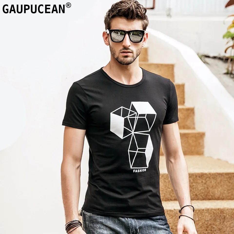 Men T Shirt 93.9 Cotton 6.1 Spandex Summer New Pattern Black Grey