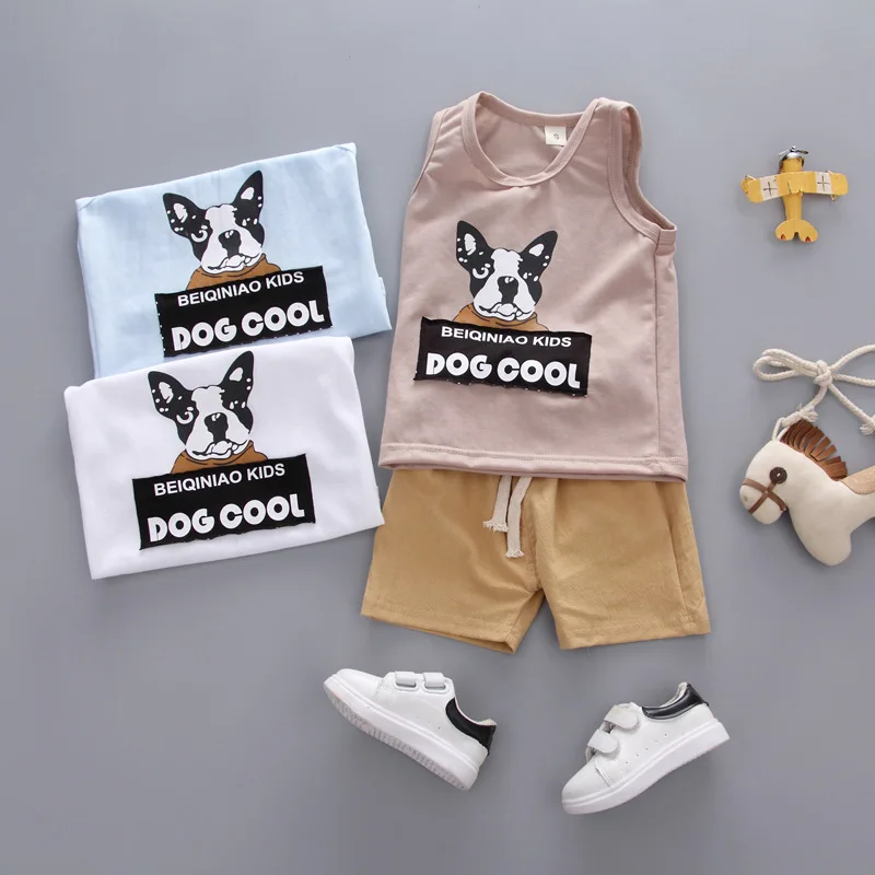 

2019 Summer Baby Girls Boys Clothing Sets Kids Cartoon Dog Tops Vest+Shorts 2pcs Toddler Girls Sport Suit Summer Clothes Sets