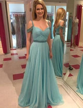 Sexy Spaghetti-bügel Eine Linie Chiffon Kleider Für Prom Perlen Taille Formale Vestidos Formais Boden Lenth Sparkly Abendkleider