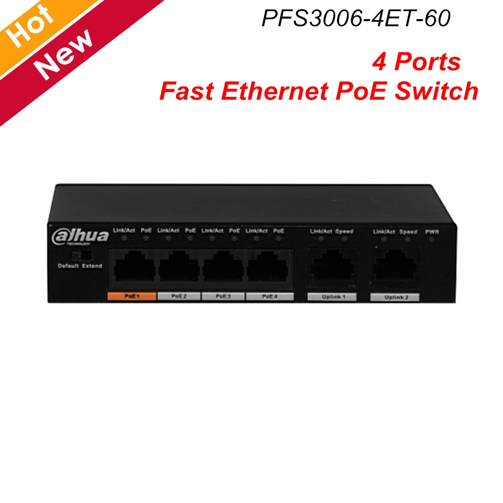Dahua 4 Ports Fast Ethernet PoE Switch Layer two Commercial switch MDI/MDIX Self-adaptation for IP Cameras Accessory | Безопасность и