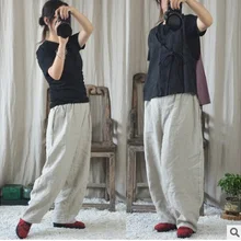 Весна года, дизайн, 70% хлопок, 30% лен, женские свободные штаны Гарун