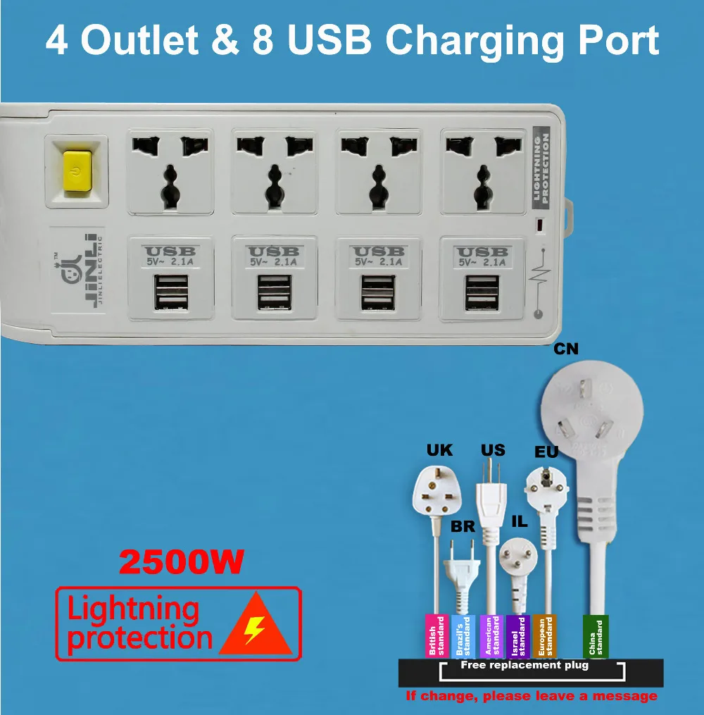 Power strip ЕС Портативный Зарядное устройство Разъем 8 USB(5 В/2100mA) с 3 метра/10Ft